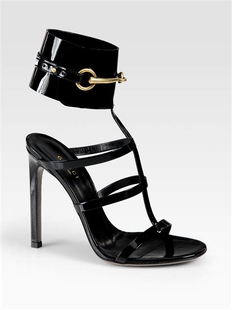 gucci horsebit open toe patent leather shoes|Gucci horse bit sandals.